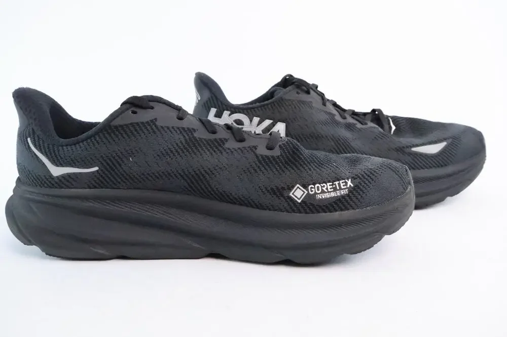 Hoka One One Clifton 9 GTX Black Gore-Tex Running Shoes Men’s Size 10.5 D #118